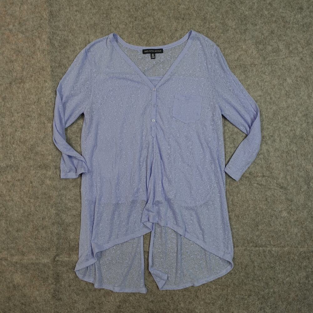 Saks Fifth Avenue Top Womens Small Tunic Split Back Sheer Long Sleeve Button